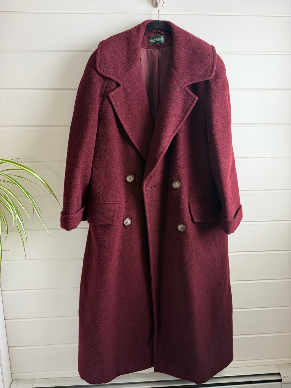 Vintage 80s Herve Bernard Wool Blend Double-Breasted Coat - Burgundy
